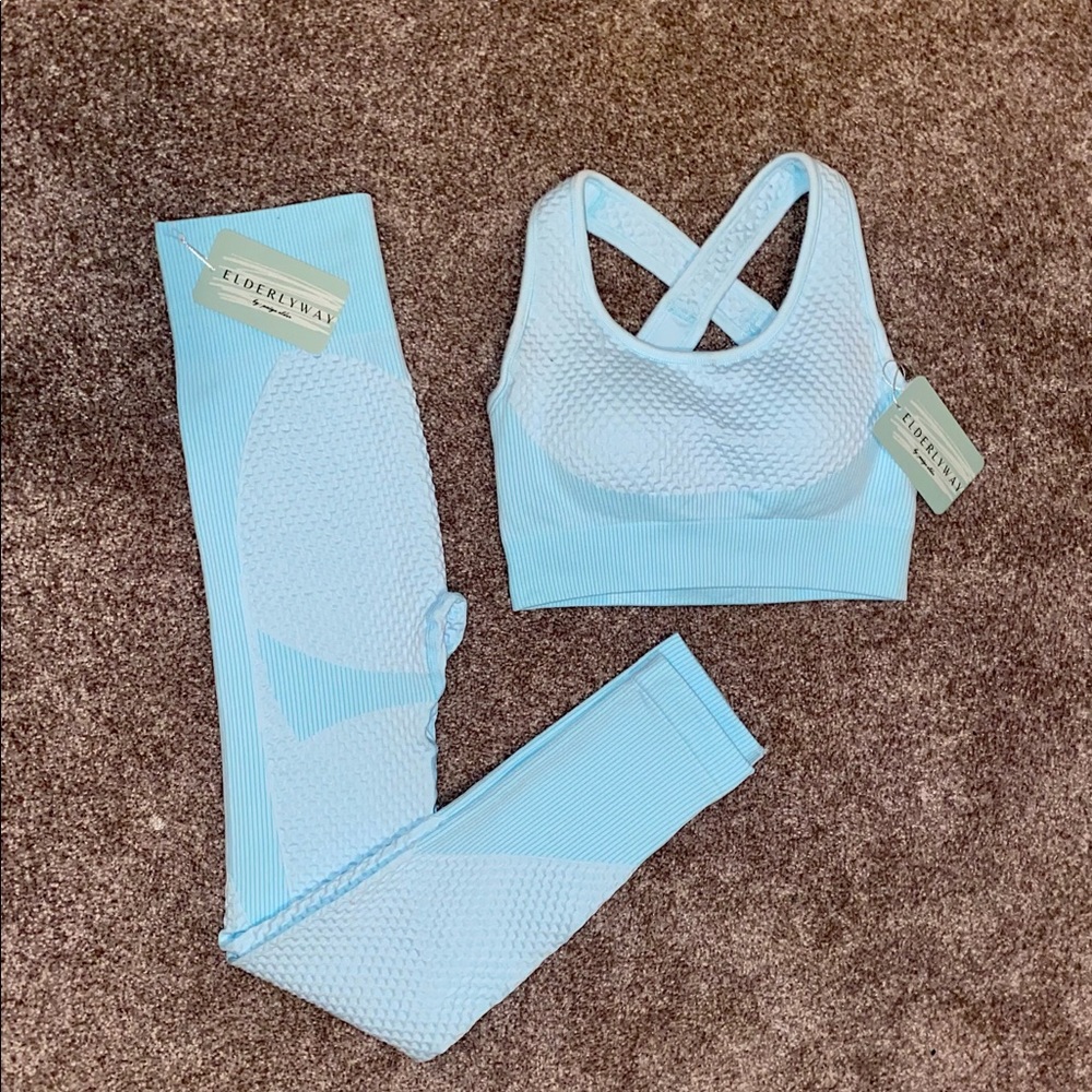 JO blue textured crop gym set